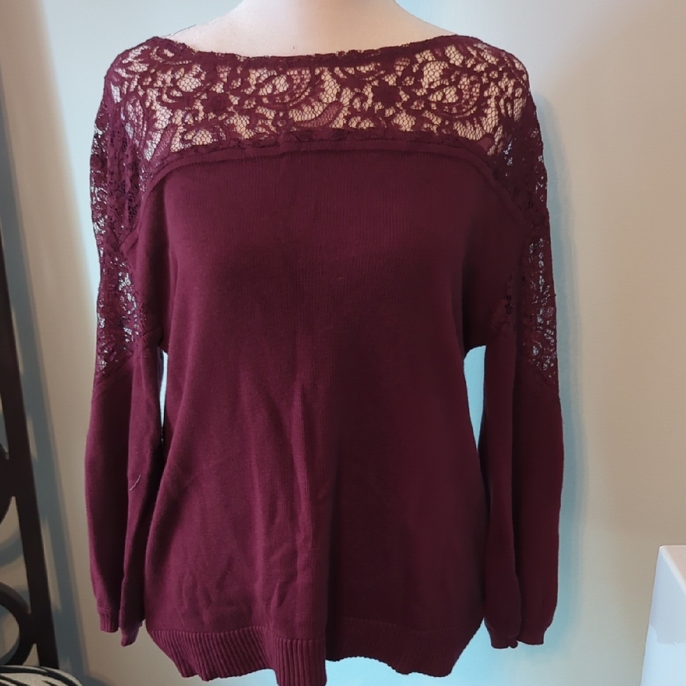 New York & Company Maroon Lace Top